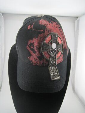 Pugs Gear Premium Skull Celtic Cross Baseball Cap Black Red Gothic Biker Hat